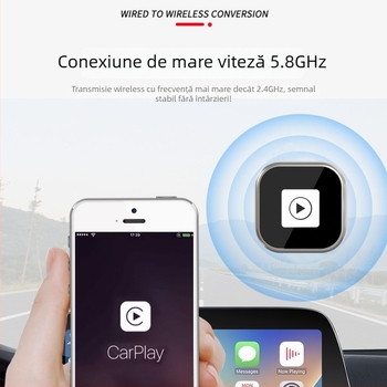 Cutie CarPlay Android Auto pentru mașină, 2 în 1, adaptor cablu spre CarPlay wireless, 60 g, aliaj de zinc, model Y6-1, compatibil cu vehiculele care acceptă CarPlay
