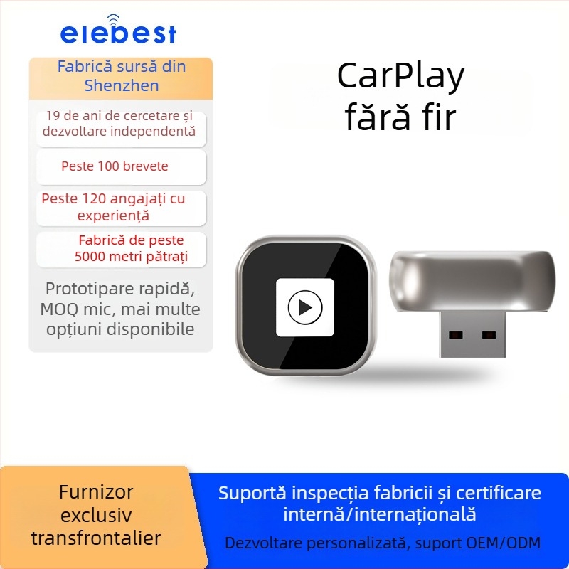 Cutie CarPlay Android Auto pentru mașină, 2 în 1, adaptor cablu spre CarPlay wireless, 60 g, aliaj de zinc, model Y6-1, compatibil cu vehiculele care acceptă CarPlay