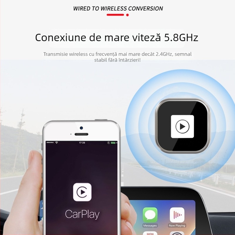 Cutie CarPlay Android Auto pentru mașină, 2 în 1, adaptor cablu spre CarPlay wireless, 60 g, aliaj de zinc, model Y6-1, compatibil cu vehiculele care acceptă CarPlay