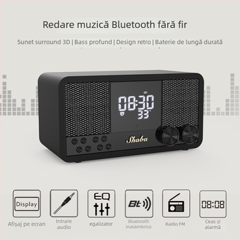 Boxă Bluetooth din lemn, retro, cu radio FM, ceas și alarmă