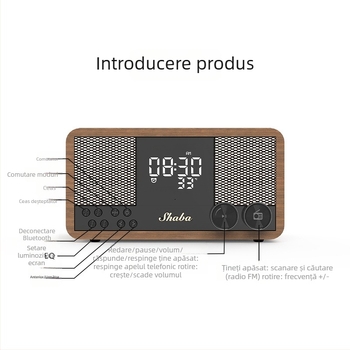 Boxă Bluetooth din lemn, retro, cu radio FM, ceas și alarmă