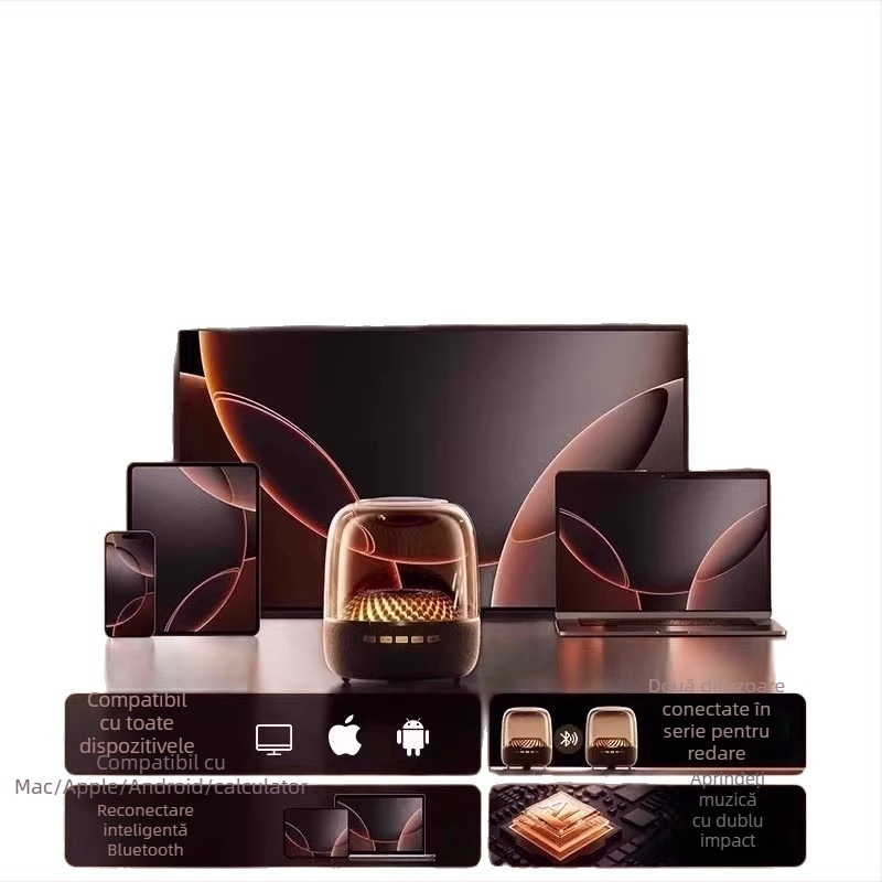 Difuzor Bluetooth, baterie încorporată 1000–1200 mAh; versiune Bluetooth 5.0; putere nominală 3W; răspuns în frecvență 60 Hz–15 kHz; SNR ≥70 dB