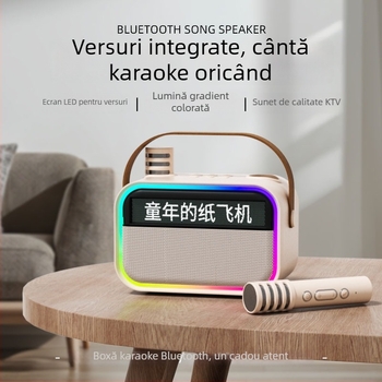 Boxă Bluetooth cu afișaj de versuri plutitor, difuzor karaoke portabil pentru exterior, cu microfon încorporat și subwoofer — BT 5.3, 15W, 100Hz-20kHz, SNR ≥85dB, distanță 10 m, baterie 1200-2000mAh