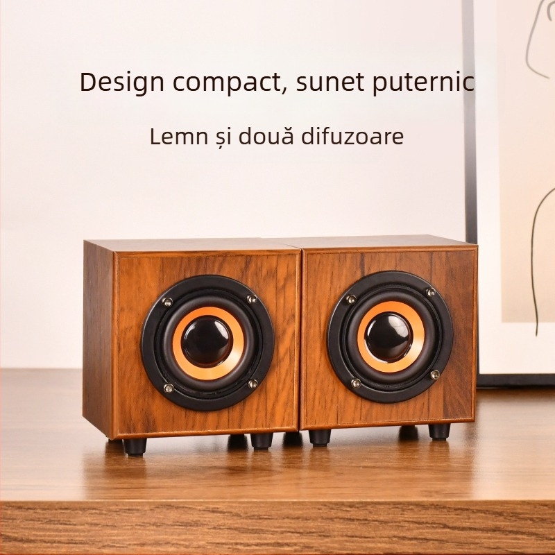 Difuzor mic din lemn, interfață USB + 3,5 mm, putere 3 W, bandă de frecvență 50 Hz-20 kHz, 2 canale