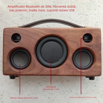 Boxă Bluetooth din lemn de nuc, făcută manual, portabilă pentru exterior în stil retro, 5 difuzoare, Bluetooth 5.0, 60Hz-15kHz, SNR ≥85dB, 30W