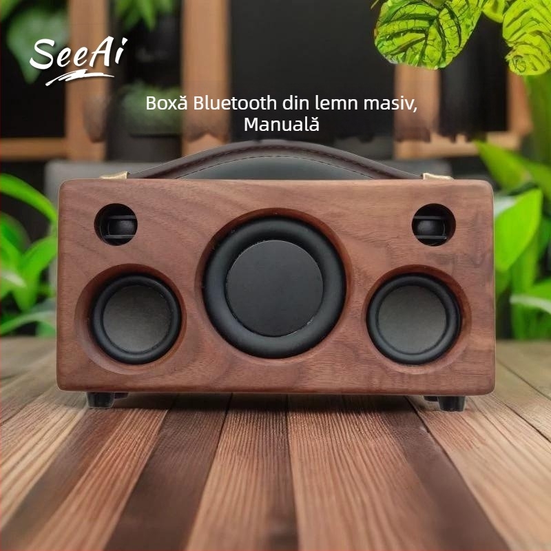 Boxă Bluetooth din lemn de nuc, făcută manual, portabilă pentru exterior în stil retro, 5 difuzoare, Bluetooth 5.0, 60Hz-15kHz, SNR ≥85dB, 30W