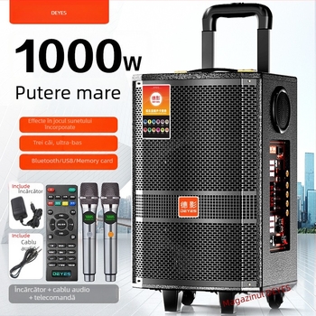 Boxă portabilă Bluetooth pentru karaoke cu roți, 50W ieșire, 4 difuzoare, baterie încorporată (2000–4000 mAh), Bluetooth 5.0, 20 Hz–20 kHz