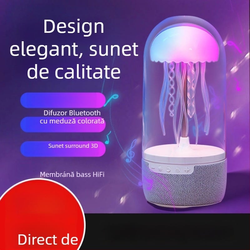 Difuzor Bluetooth cu lampă de birou încorporată și bază decorativă inspirată de meduză - Bluetooth 5.0, 5W, baterie litiu încorporată, SNR ≥85dB