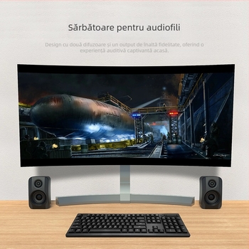 Boxe pentru calculator desktop cu intrări USB și 3,5 mm, 2.0 stereo, 40 Hz–20 kHz, SNR ≥75 dB, redare până la 8 ore