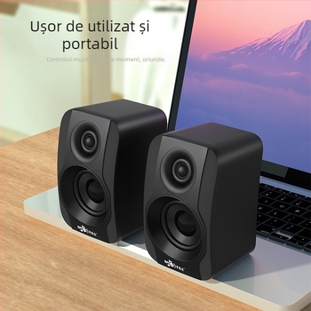 Boxe pentru calculator desktop cu intrări USB și 3,5 mm, 2.0 stereo, 40 Hz–20 kHz, SNR ≥75 dB, redare până la 8 ore