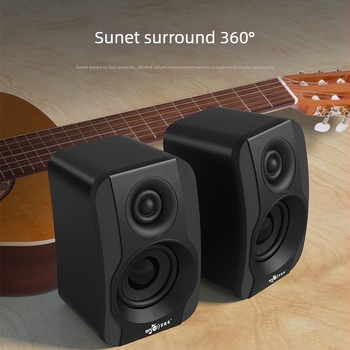 Boxe pentru calculator desktop cu intrări USB și 3,5 mm, 2.0 stereo, 40 Hz–20 kHz, SNR ≥75 dB, redare până la 8 ore