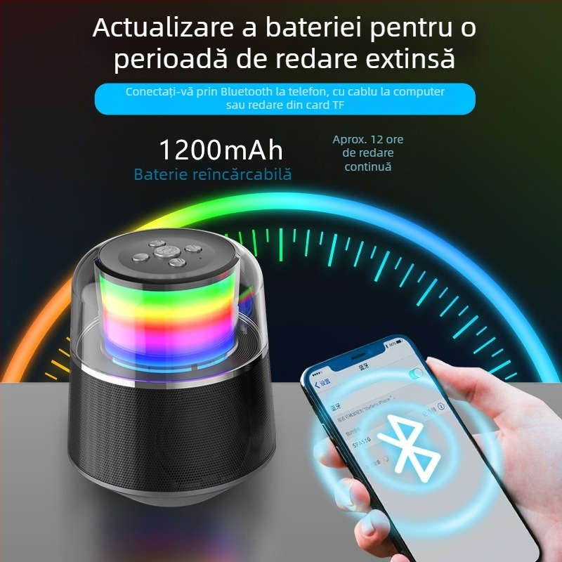 Boxă Bluetooth cu iluminare RGB, 5W, Bluetooth 5.0, 60Hz-15kHz, redare 8 ore, interfață USB