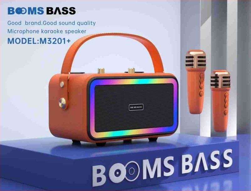 BOOMS BASS boxă Bluetooth wireless pentru karaoke, 20W putere totală (10W×2), Bluetooth 5.2, răspuns în frecvență 40 Hz–20 kHz, SNR ≥70 dB, baterie încorporată 2000–4000 mAh