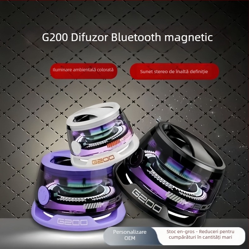 Boxă Bluetooth cu suport magnetic tip stativ și subwoofer portabil (Bluetooth 5.0, IPX6 rezistent la apă, interval de frecvențe 30 Hz–15 kHz, putere de ieșire 5 W, baterie încorporată 300–500 mAh)