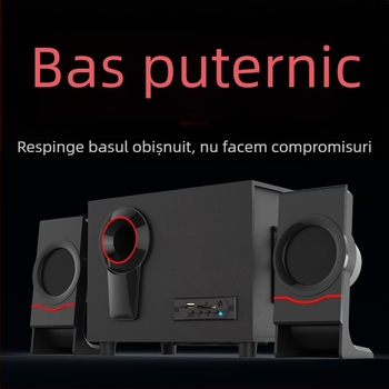 Boxe PC 2.1 din lemn, alimentare USB, Bluetooth 4.1 și AUX 3,5 mm; putere 10W + 3W×2; bandă de frecvență 20 Hz–18 kHz; carcasă din lemn