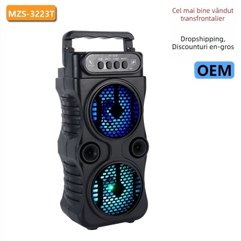 Difuzor portabil Bluetooth pentru exterior, cu două difuzoare de bass de 3 inch, alimentare USB, Bluetooth 5.3, 10W, baterie încorporată 1200-2000mAh, rază de până la 15 m