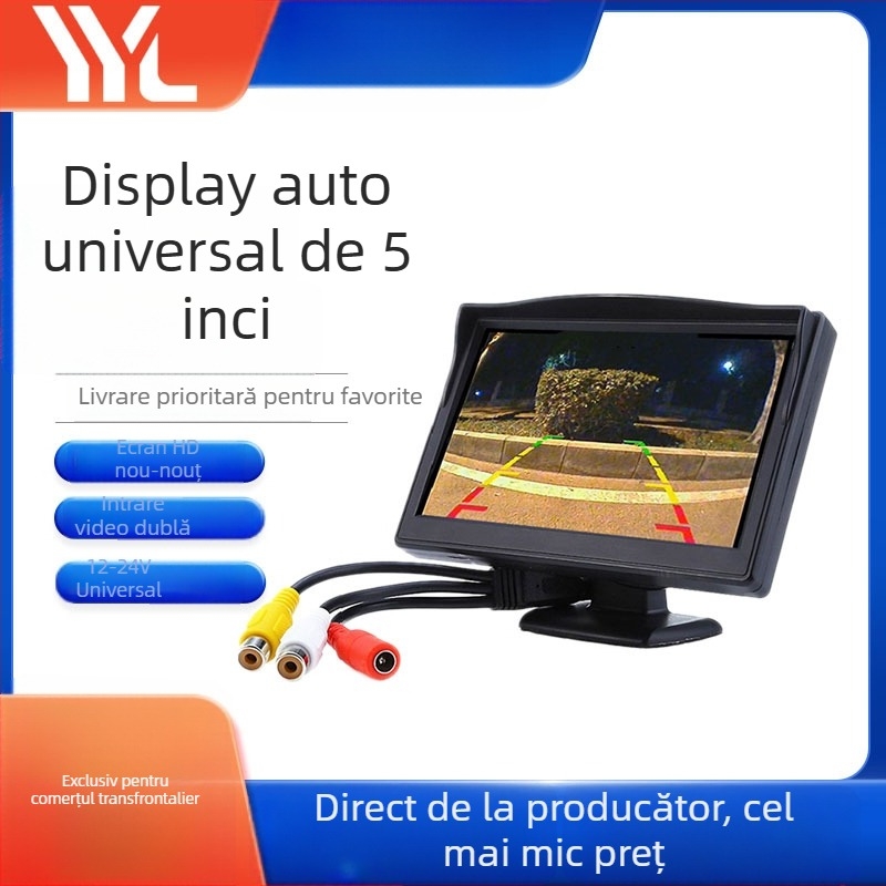 Monitoare auto de 5 inch cu ventuză, utilizare pe birou sau bord, afișaj imagine de recul, 12-24V, LCD 800x480