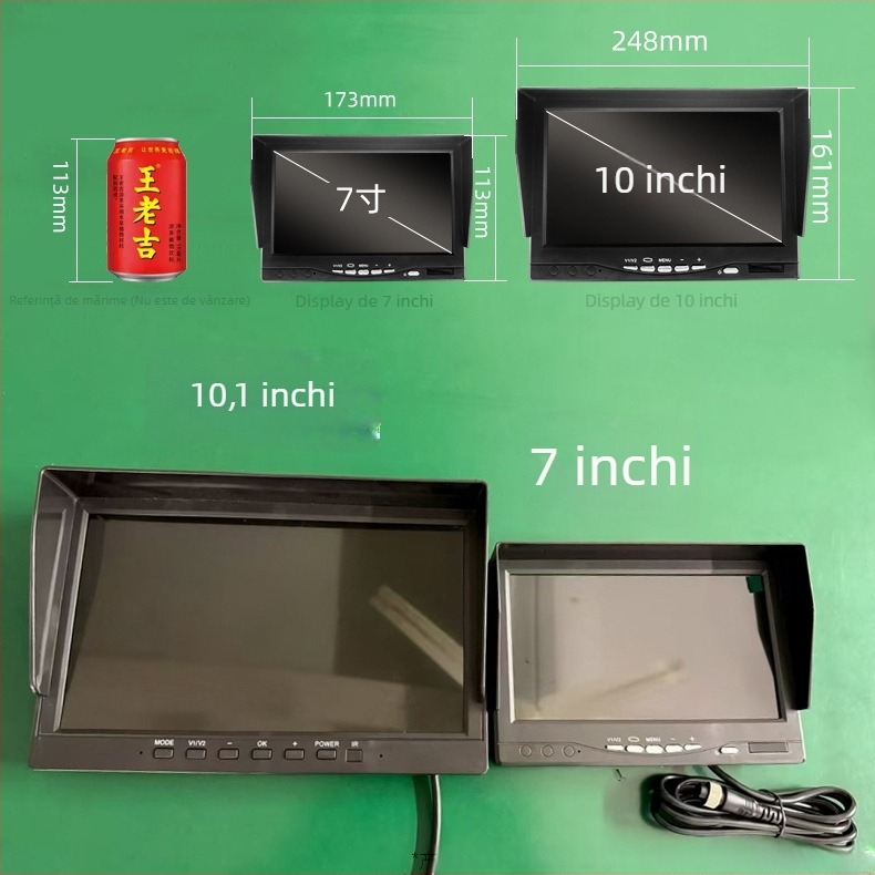 Monitor LCD pentru camion, 7 inch, AHD, imagine de mers înapoi, 12V, înregistrator și monitorizare pentru vehicule de construcții, cu 2 canale