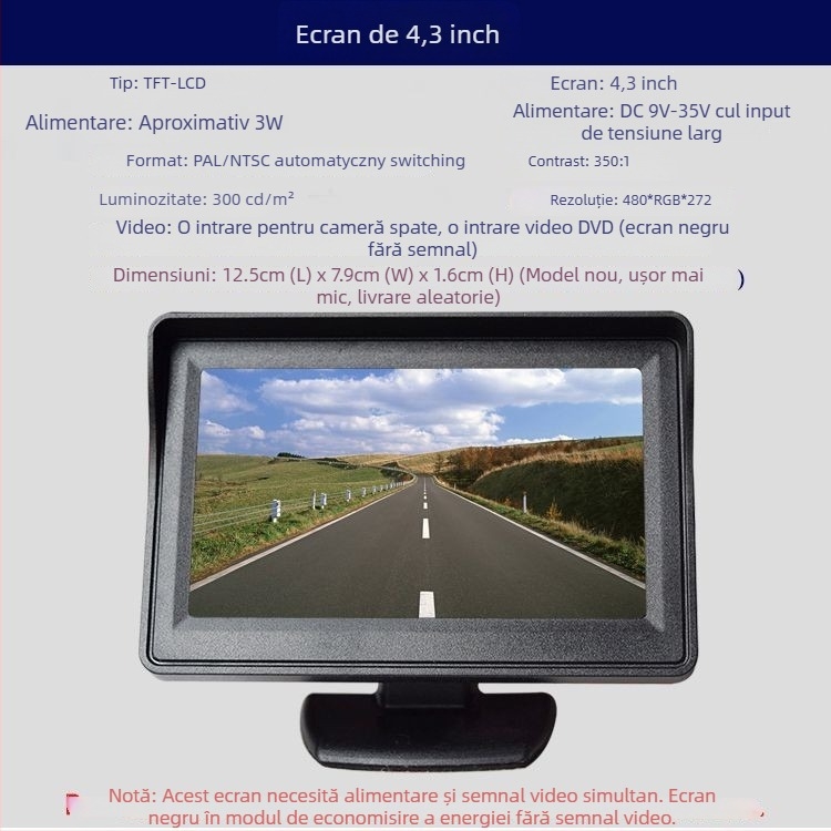 Monitor LCD auto SH2025 cu intrare AV, rezoluție 896x685, greutate 500 g, compatibil cu camera de mers înapoi