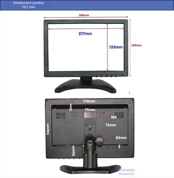 Monitor IPS de 10,1 inch cu HDMI, USB și VGA – afișaj industrial auto, iluminare LED
