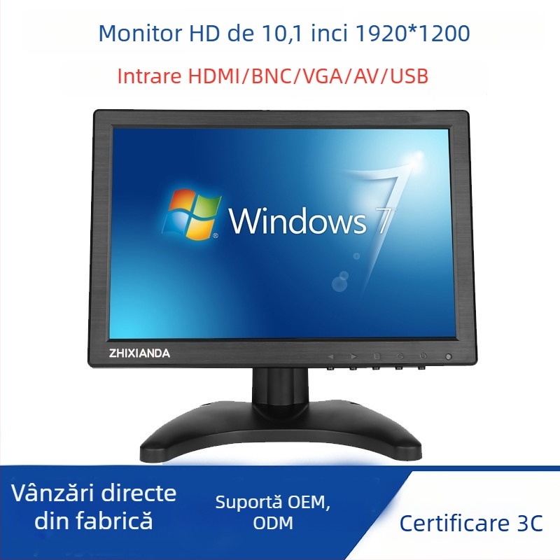 Monitor IPS de 10,1 inch cu HDMI, USB și VGA – afișaj industrial auto, iluminare LED