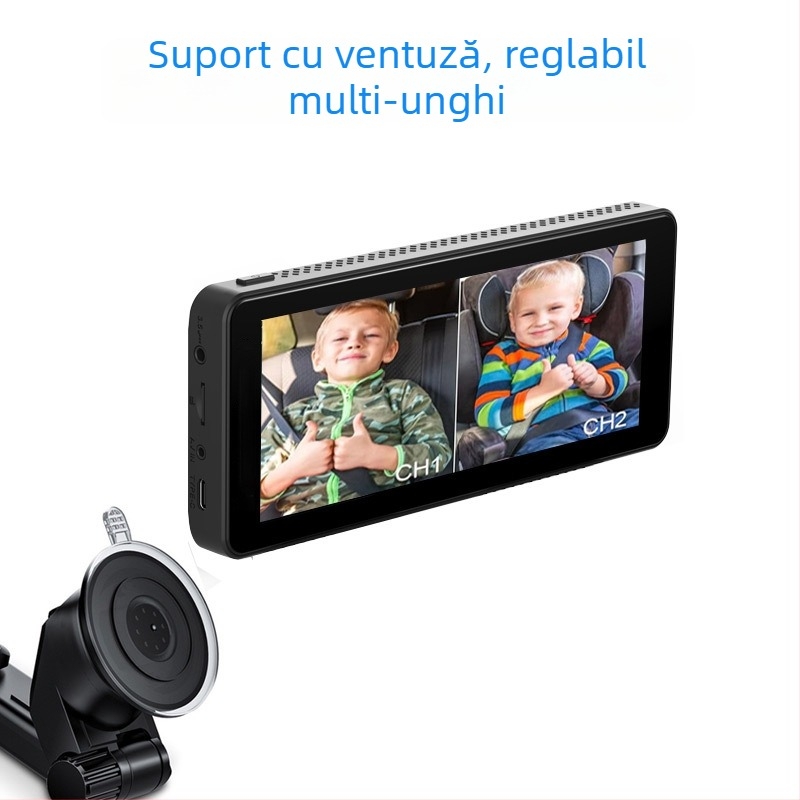 Monitor pentru bebeluși în mașină, ecran LCD de 6,86 inch, HD, vizionare nocturnă infraroșu, monitor pentru scaunul din spate