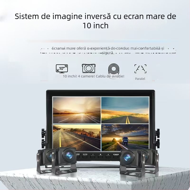 Monitor auto pentru camioane și autobuze, patru canale, all-in-one — rezoluție 1024x600, greutate 0,5
