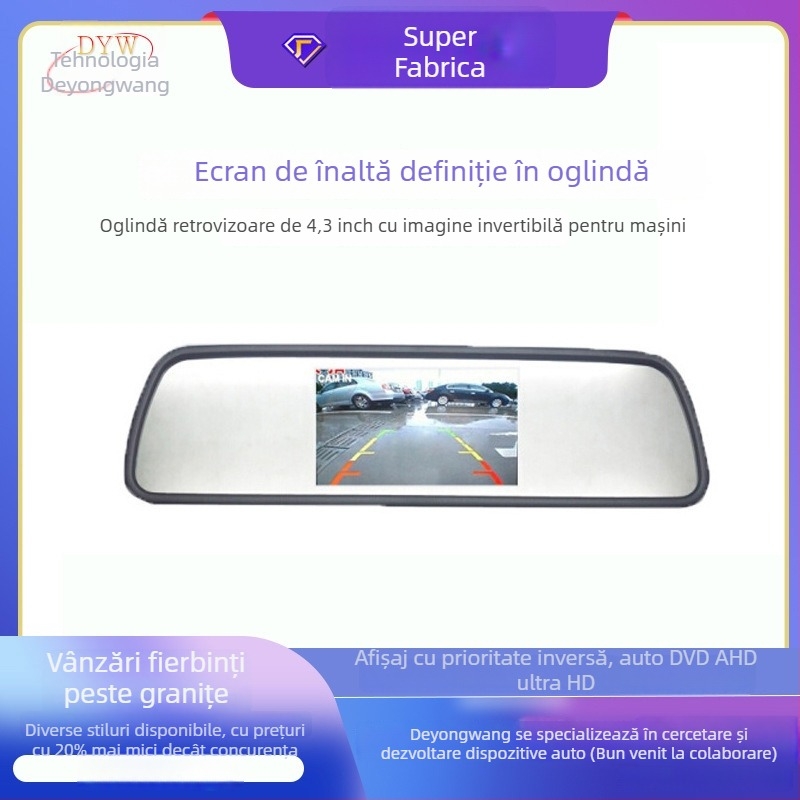 Display LCD pentru mașină Oliyo – monitor oglindă retrovizoare, intrare AV, rezoluție 480p
