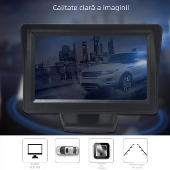 Monitor de retrovizoare auto, ecran TFT, rezoluție 480x272, două intrări AV, Compatibilitate universală