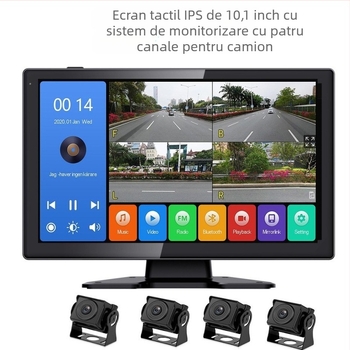 Display pentru recul auto cu imagine 360° pe patru canale, intrare AHD, LCD de 10,1 inch, rezoluție 1280x800, model YWD-1011