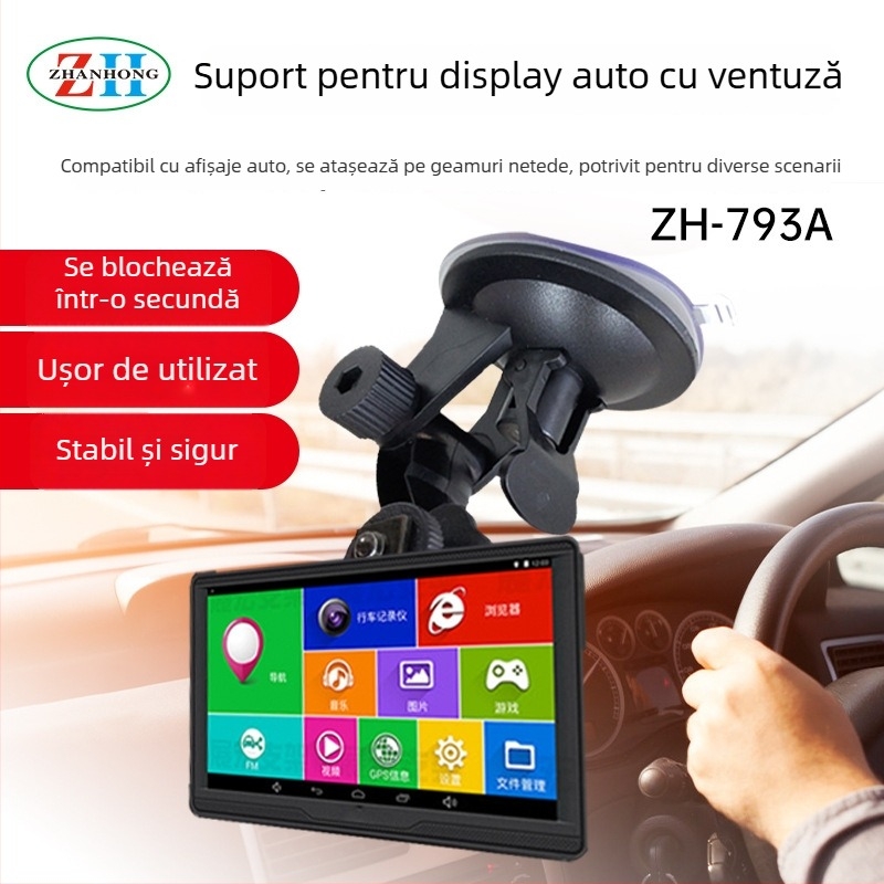 Display LCD auto cu suport ventuză, 7 inch, model ZH-793A, rezoluție 800x480, PAL/NTSC, intrări digitale/analogice