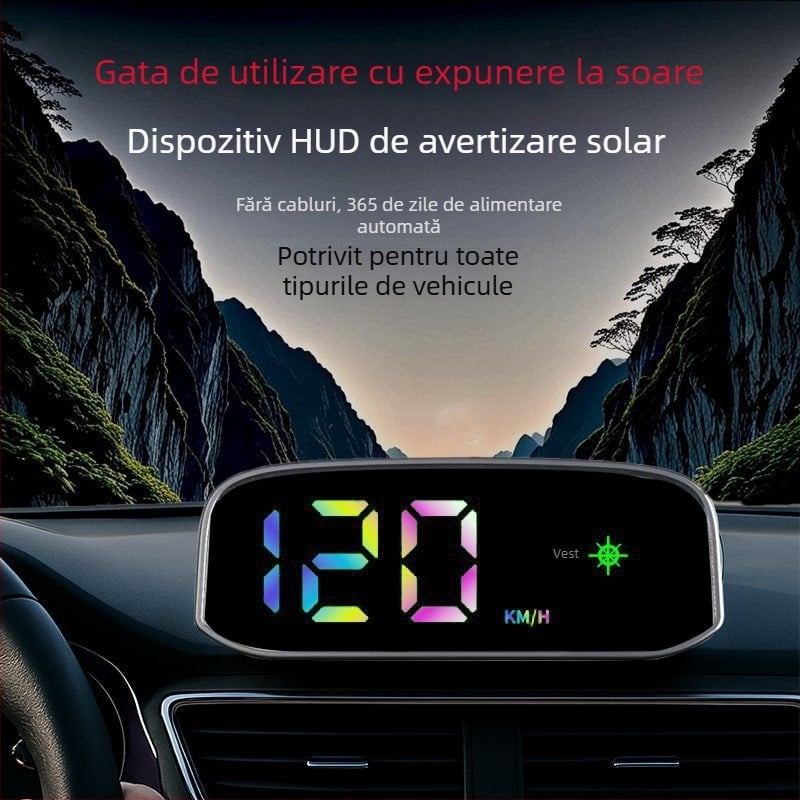 Afișaj HUD solar nou pentru mașină, fără cabluri, dispozitiv de siguranță, toate într-un singur aparat: viteză și timp