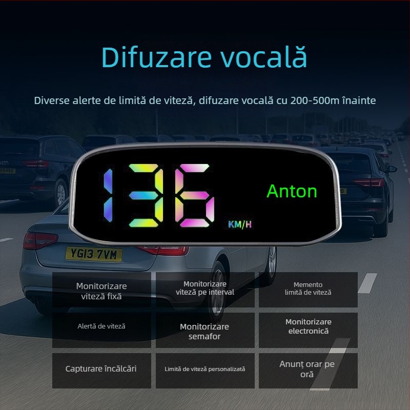 Afișaj HUD solar nou pentru mașină, fără cabluri, dispozitiv de siguranță, toate într-un singur aparat: viteză și timp