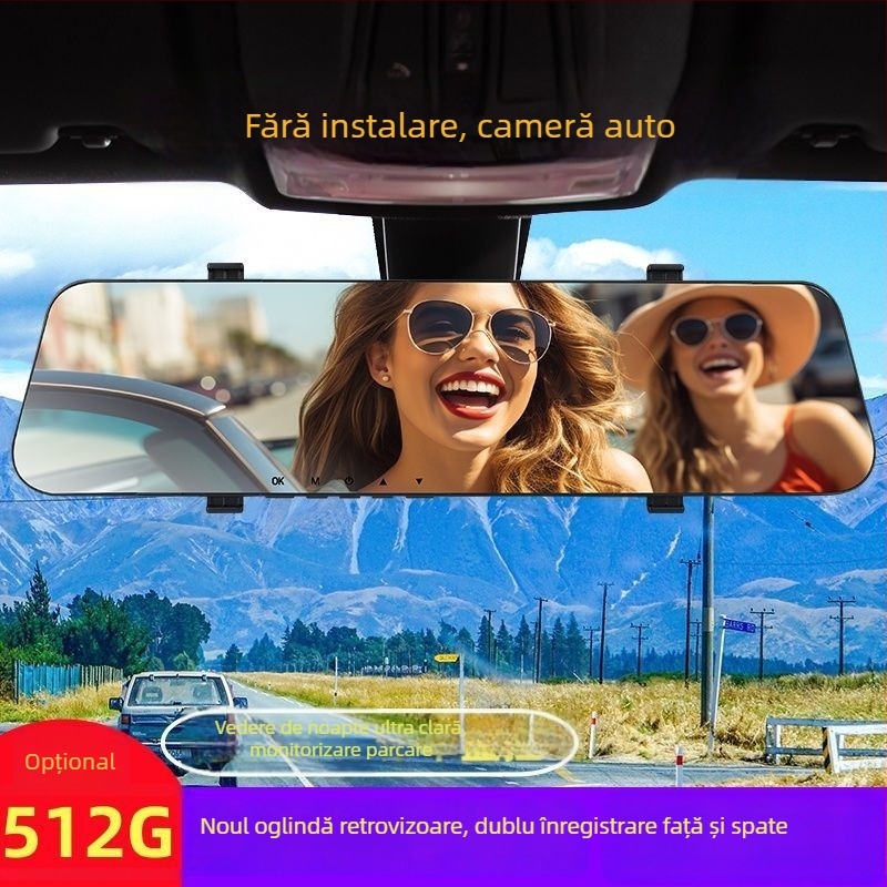 Cameră de bord auto cu lentile frontale și posterioare duale, înregistrare looping de 360°, vedere de noapte, 1080P video, memorie 2GB