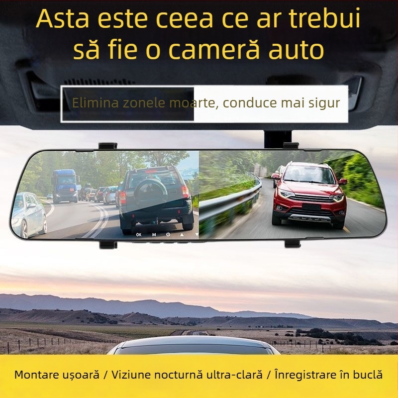 Cameră de bord auto cu lentile frontale și posterioare duale, înregistrare looping de 360°, vedere de noapte, 1080P video, memorie 2GB