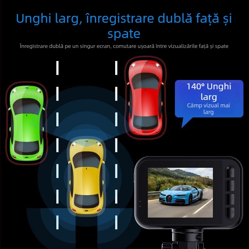 HDKing Cameră auto 2.5K cu viziune nocturnă infraroșu, lentile duale