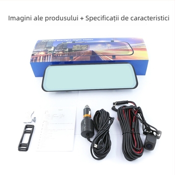 Oglindă de bord cu DVR și camere duale față-spate, 1080p, vedere de noapte, streaming video