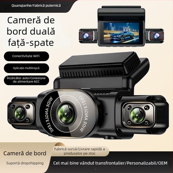 2026 Dashcam auto cu patru canale, 5K ultra clar, control vocal, Wi-Fi, vedere panoramică față-spate, modul paznic, obiectiv cu unghi larg