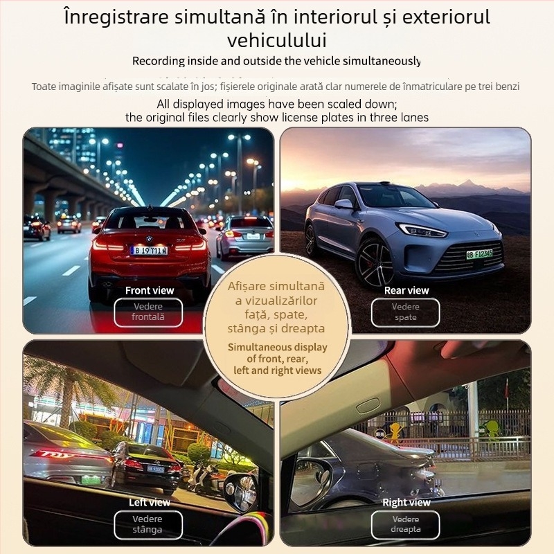 2026 Dashcam auto cu patru canale, 5K ultra clar, control vocal, Wi-Fi, vedere panoramică față-spate, modul paznic, obiectiv cu unghi larg