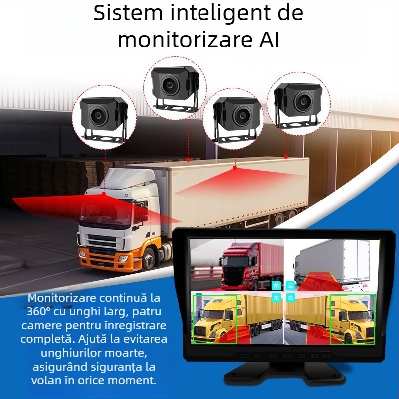 Camera de bord pentru camion, cu patru canale, AI pentru monitorizarea celor patru unghiuri moarte și sistem de vedere înapoi