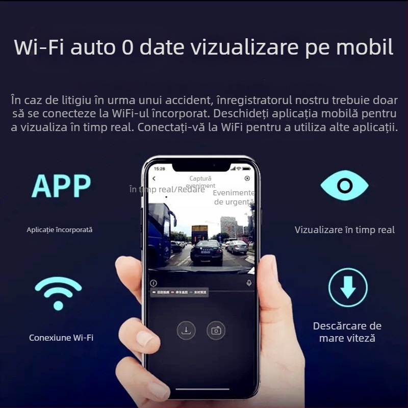 Shanhai L7 Cameră de bord cu Wi-Fi, conectare la telefon, înregistrare față-spate, 4K duală