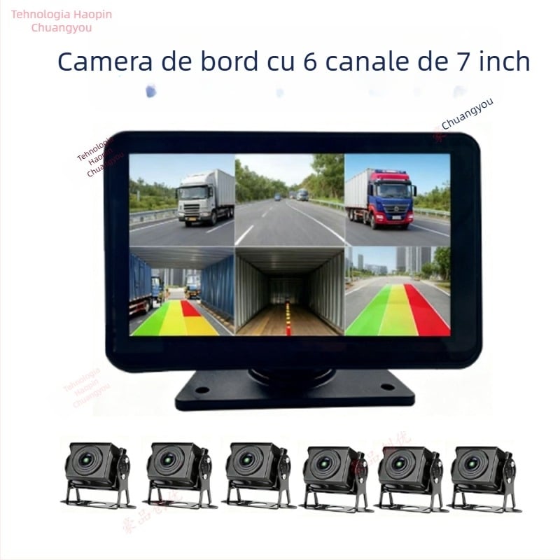 MP5 All-in-One registrator auto cu monitorizare pentru unghiuri moarte în 6 direcții, cameră AHD – viziune de noapte superioară – unghi de fotografiere 170°, diafragma F2.8, 1080p, 2 MP