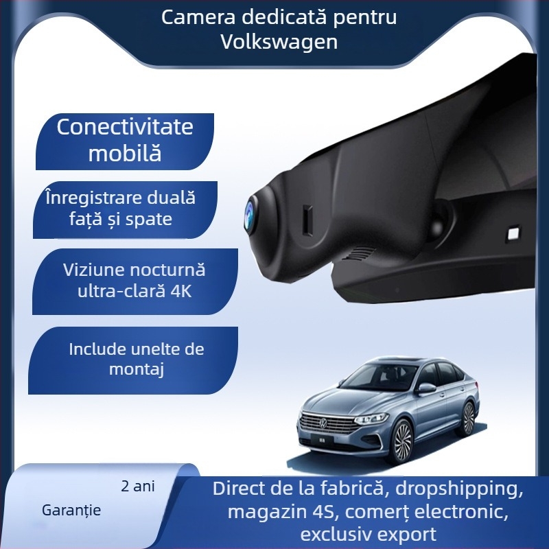 Camera de bord 4K pentru Volkswagen – unghi 170°, 2160p, WiFi, înregistrare în buclă, TF card până la 128GB