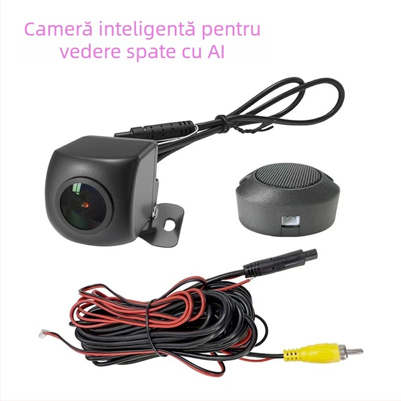 Cameră AI pentru mers înapoi cu avertizare vocală și radar – Cameră auto două în unu, 1280x720 AHD, 12V, unghi reglabil 170°, Compatibilitate universală