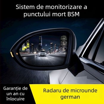 Sistem de monitorizare a unghiului mort cu asistență la schimbarea benzii și radar cu unde milimetrice (detecție la 10 m, afișaj în oglinda retrovizoare, alimentare 12V, alertă luminoasă și sonoră, -30°C până la 80°C)