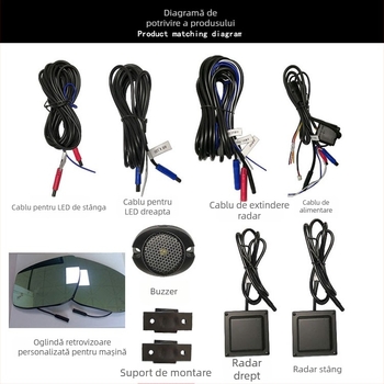 Sistem de monitorizare a unghiului mort cu asistență la schimbarea benzii și radar cu unde milimetrice (detecție la 10 m, afișaj în oglinda retrovizoare, alimentare 12V, alertă luminoasă și sonoră, -30°C până la 80°C)