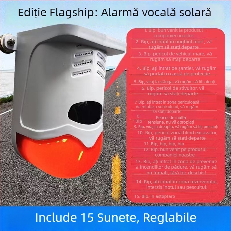 Alarmă vocală solară pentru unghiuri moarte ale excavatorului, radar de marșarier pe partea dreaptă pentru camioane și stivuitoare