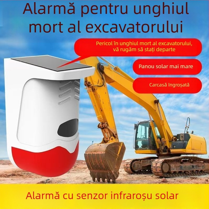 Alarmă vocală solară pentru unghiuri moarte ale excavatorului, radar de marșarier pe partea dreaptă pentru camioane și stivuitoare