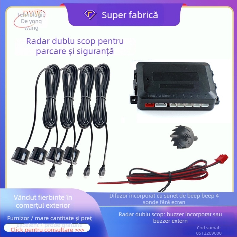 Radar sonar pentru parcare, model A50, 4 sonde, fără afișaj, rază detectare 2,5 m