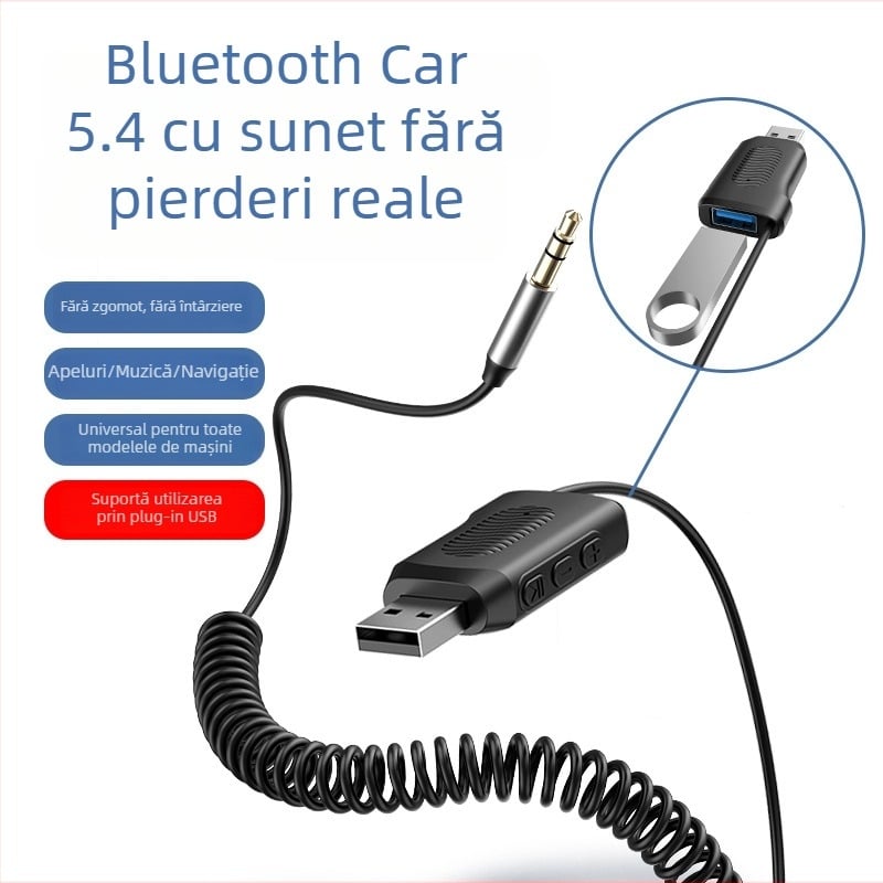 Receptor Bluetooth auto hands-free cu suport USB, alimentare 5V, cablu 1.2 m, răspuns în frecvență 20 Hz-20 kHz, zgomot >90 dB